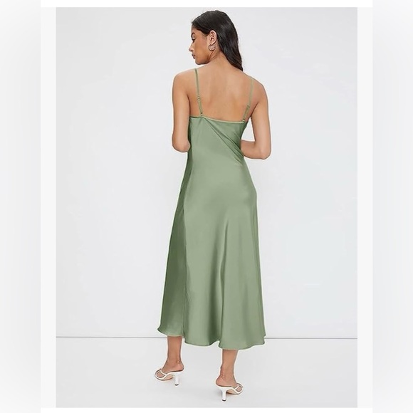 NWT Floerns Spaghetti Strap Cowl Neck Long Slip Satin Silk Midi Dress MINT GREEN - Picture 2 of 5